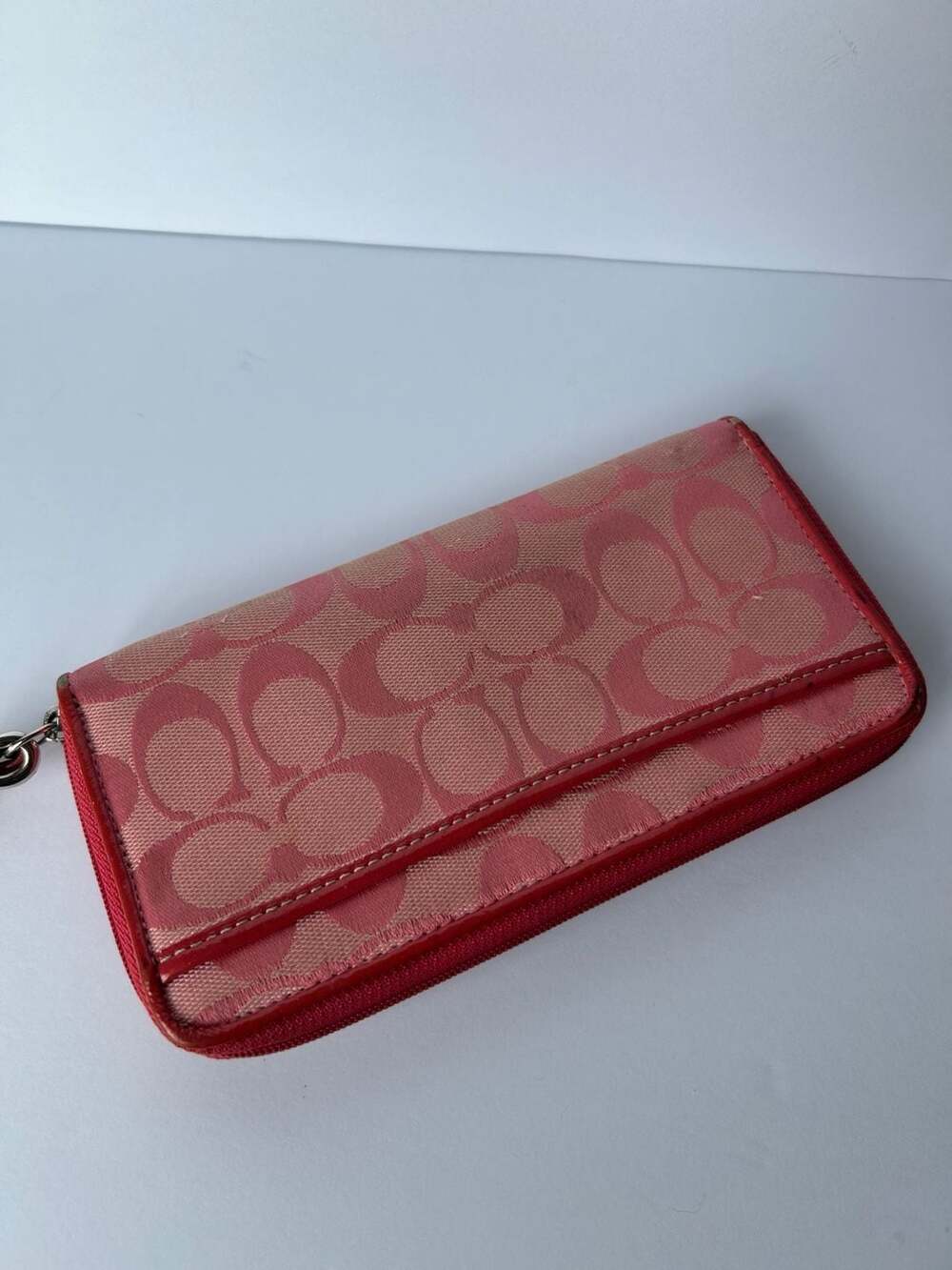 Coach Signature Canvas and Patent Leather Zip-Around Long Wallet in Pink
